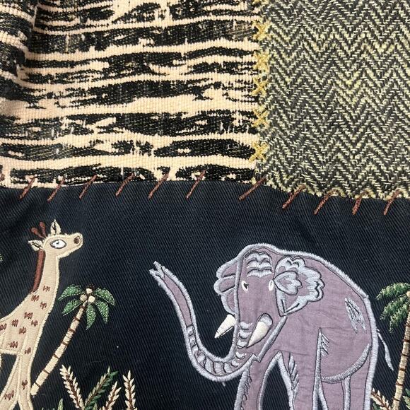 Vtg 90s Art To Wear Safari Zebra Elephant Patchwork Embroidered Denim Jacket XL - Picture 6 of 8